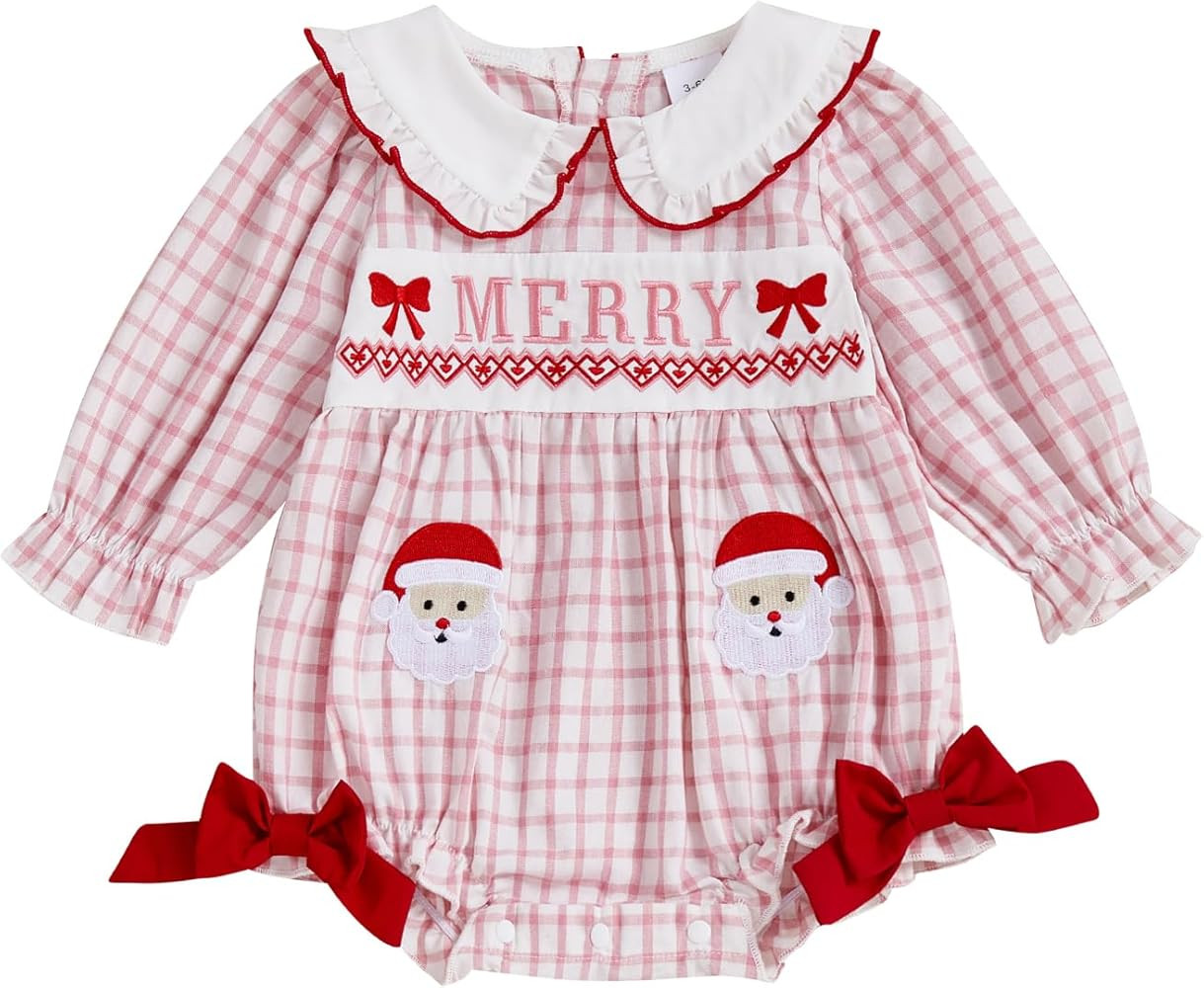 MoZiKQin Baby Girl Valentines Day Outfit Love Heart Embroidery Bubble Romper Long Sleeve Ruffle J... | Amazon (US)