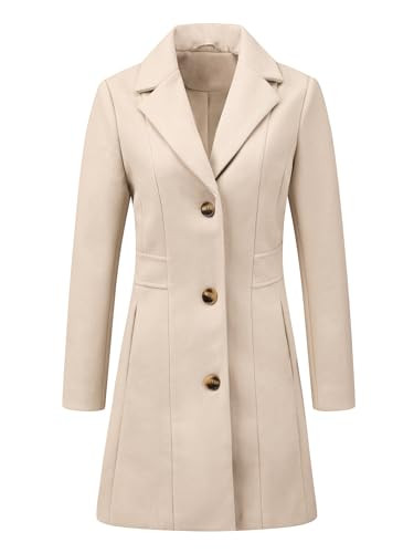 Allegra K Women's Winter Pea Coat 2026 Fall Single Breasted Long Outerwear Trench Coats Small Cream White | Amazon (US)