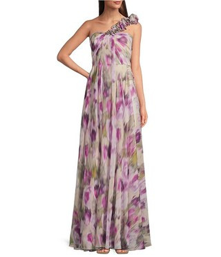 Muse by Marchesa Posey Chiffon One Shoulder Neck Sleeveless Applique Maxi Dress | Dillard's
