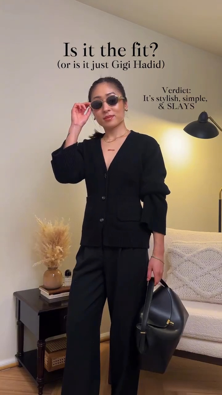 The SECRET to making this fit look good on anyone (yes even shorties like me!) 🖤 the simplicity! Gigi Hadid obviously rocks this outfit no question! But if we take a look under the microscope, we can she that she has used some styling tricks that make this outfit go from ehhh to WOW! 🤩 the cinched sleeves, the high pony, the chunky necklaces, they all play a part in this outfit to paint the picture of “effortlessly chic,” where there is CAREFUL styling involved. Lucky for us short girls? It also is a WIN 🍀 🫶🏼 

If you want to see MORE celeb and Pinterest recreation outfits on a 5’2” shortie, I’m your gal @amandacapsulewardrobe  and would love to have you hear to solve the “is the fit a slay or is she just tall?” Question for good! 

🔗 Outfit specifics always linked in bio → LTK @amandacapsulewardrobe
⸻

#gigihadidstyle #petitestyle #pintereststyle #capsulecloset #effortlesslychic recreating Pinterest outfits, recreating celebrity outfits, is it the outfit or is she just tall, Pinterest outfit inspiration, chic minimalist style, capsule closet inspiration, how to elevate tailored trousers, how to style a black cardigan, effortless looks, timeless outfit ideas, Gigi Hadid street style, Gigi Hadid  outfits, all black outfits, short girl styles, petite styling, 5’2” height, is it the fit or is she just a model?