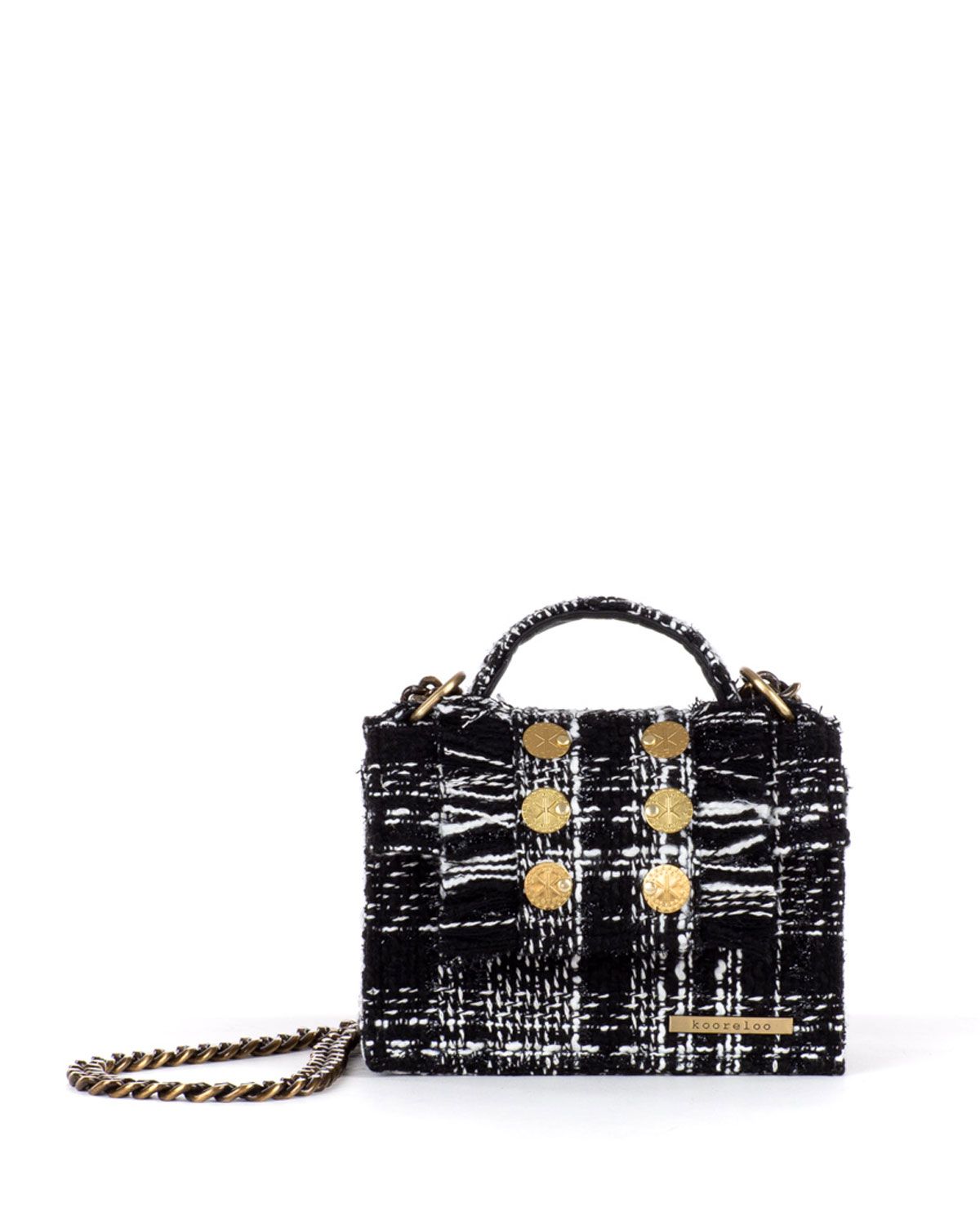 Petite Plaid Tweed Fringe Chain Shoulder Bag | Neiman Marcus