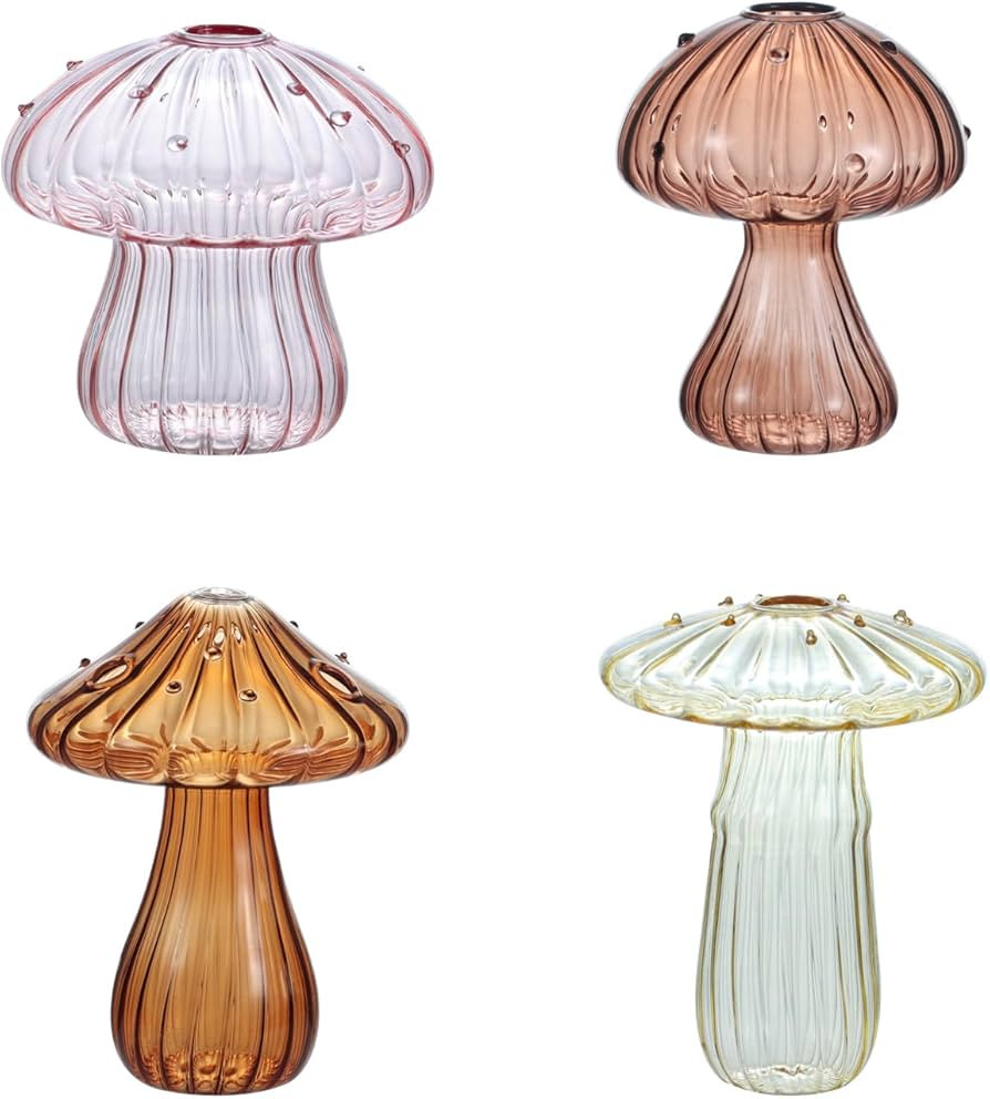 Glass Mushroom Vase, Mini Mushroom Vase, Flower vase, Creative Mushroom Glass Vase Plant Hydropon... | Amazon (US)