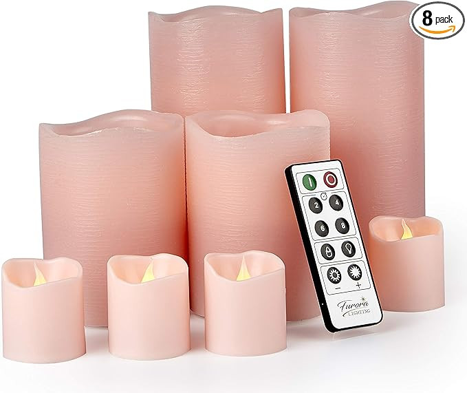 FURORA LIGHTING LED Flameless Candles with Remote Control, Pink in Set of 8, Real Wax Battery Ope... | Amazon (US)