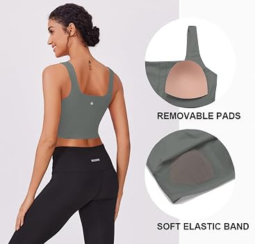 PINSPARK Sports Bra for Women Square Neck Longline Tank Top with Built in Bra | Amazon (US)