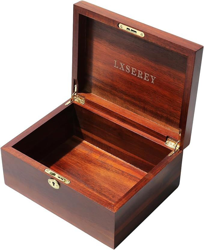 Wooden Box 100% Acacia Wood Storage Box with Lock, Handmade Wooden Box with Hinged Lid, Large Ret... | Amazon (US)