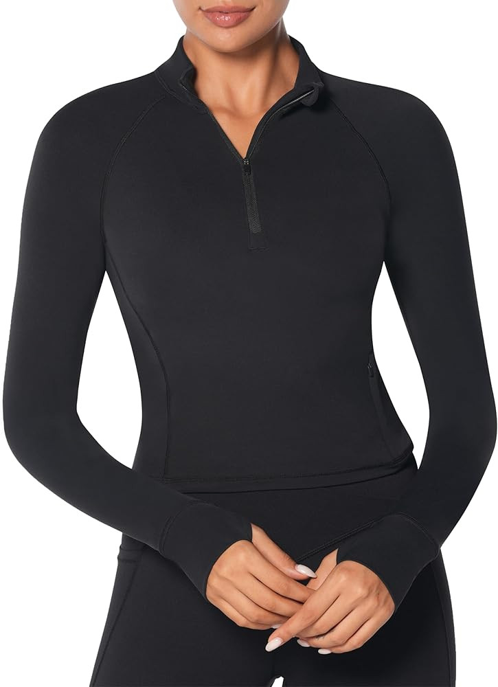 Sunzel Women's Long Sleeve Workout Crop Tops, Half Quarter Zip Compression Shirts with Thumbholes... | Amazon (CA)