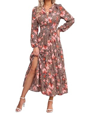 GRACE KARIN Women's Floral Maxi Dress 2026 Fall Long Sleeve V Neck Empire Waist A Line Flowy Dres... | Amazon (US)