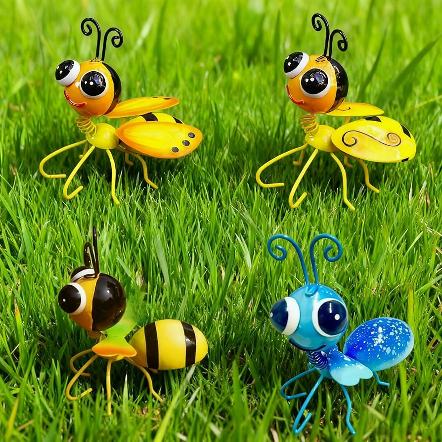 Metal Yard Art Garden Decor for Outside - Cute Beetle and Bee Outdoor Decor - 3D Spring Beetle Be... | Amazon (US)