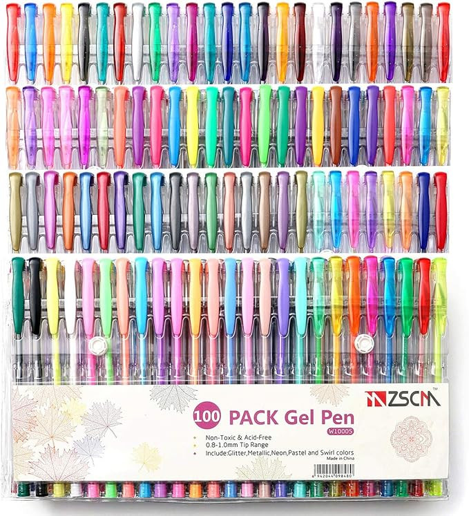ZSCM 100 Unique Colors Gel Pens Set With Case for Adult Coloring Books Drawing Art Markers (100 C... | Amazon (US)