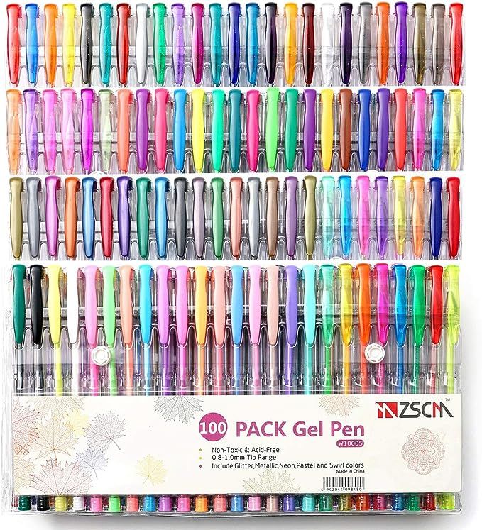 ZSCM 100 Unique Colors Gel Pens Set With Case for Adult Coloring Books Drawing Art Markers (100 C... | Amazon (US)