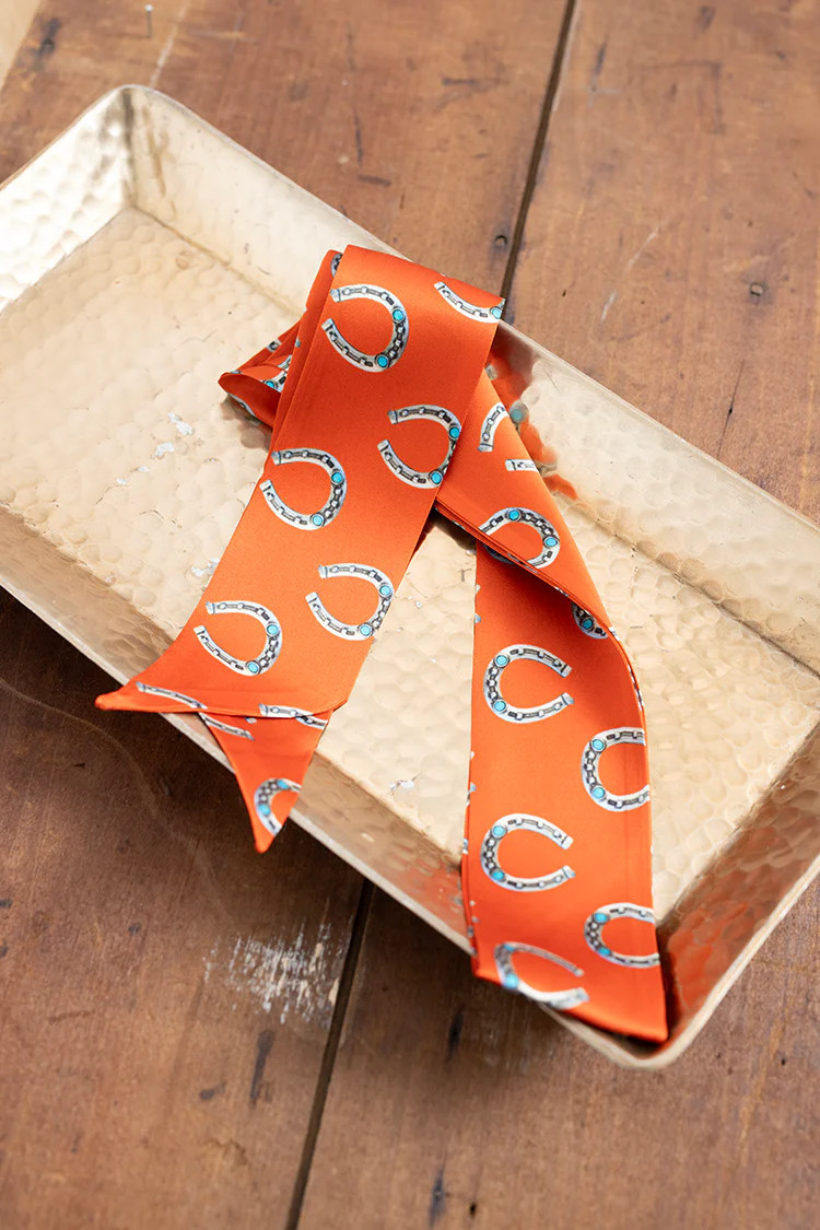 Orange Horseshoe Print Twilly Scarf | Flea Style
