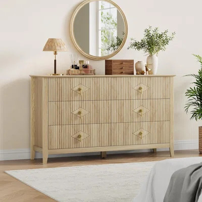 Fluted Dresser 54 Inch Wide, 6-Drawer Wood Dresser for Bedroom, Modern Chest of Drawers, Storage Organizer Cabinet for Living Room, Hallway, Entryway | Wayfair North America