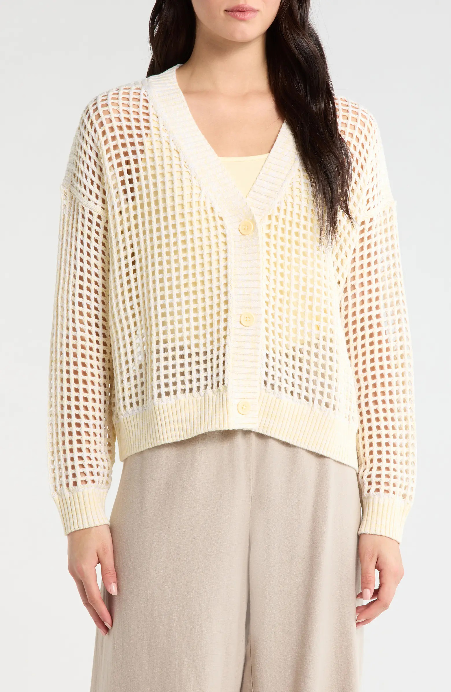 Splendid Camellia Openwork V-Neck Cotton Blend Cardigan | Nordstrom | Nordstrom