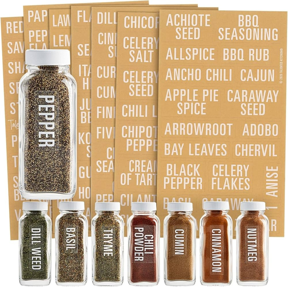 Talented Kitchen 134 Preprinted Minimalist Spice Labels, Bold All Caps White Seasoning Labels for... | Amazon (US)