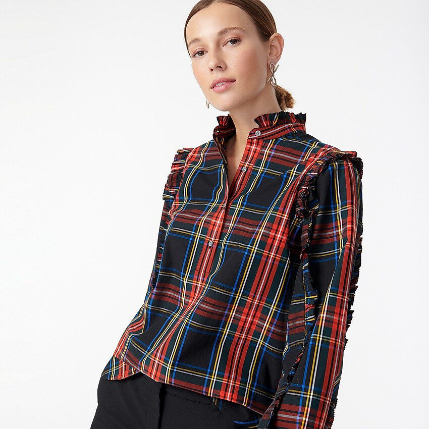 Classic-fit ruffle popover in black Stewart tartan | J. Crew US