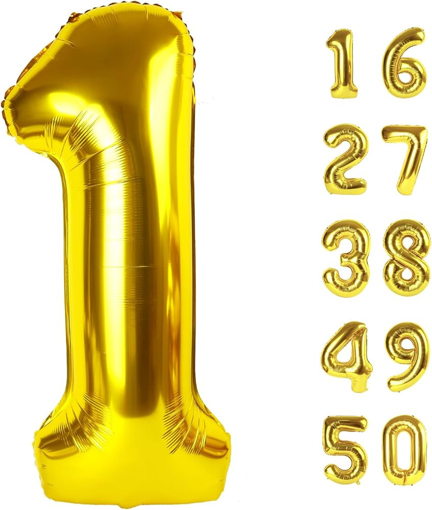 40 Inch Gold Balloon Number 1 First Birthday Jumbo Mylar Foil Helium Balloon for 10 21 31 Birthda... | Amazon (US)
