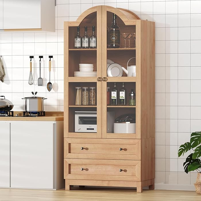 EasyCom 71 Tall Arched Cabinet, Farmhouse Wood Pantry Cabinet with 2 Large Drawers, 4-Tier Kitche... | Amazon (US)