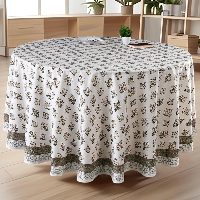 CPC Round Tablecloth- Cotton Indian Block Print Tablecloth -Handmade Printed Washable Cotton Tabl... | Amazon (US)
