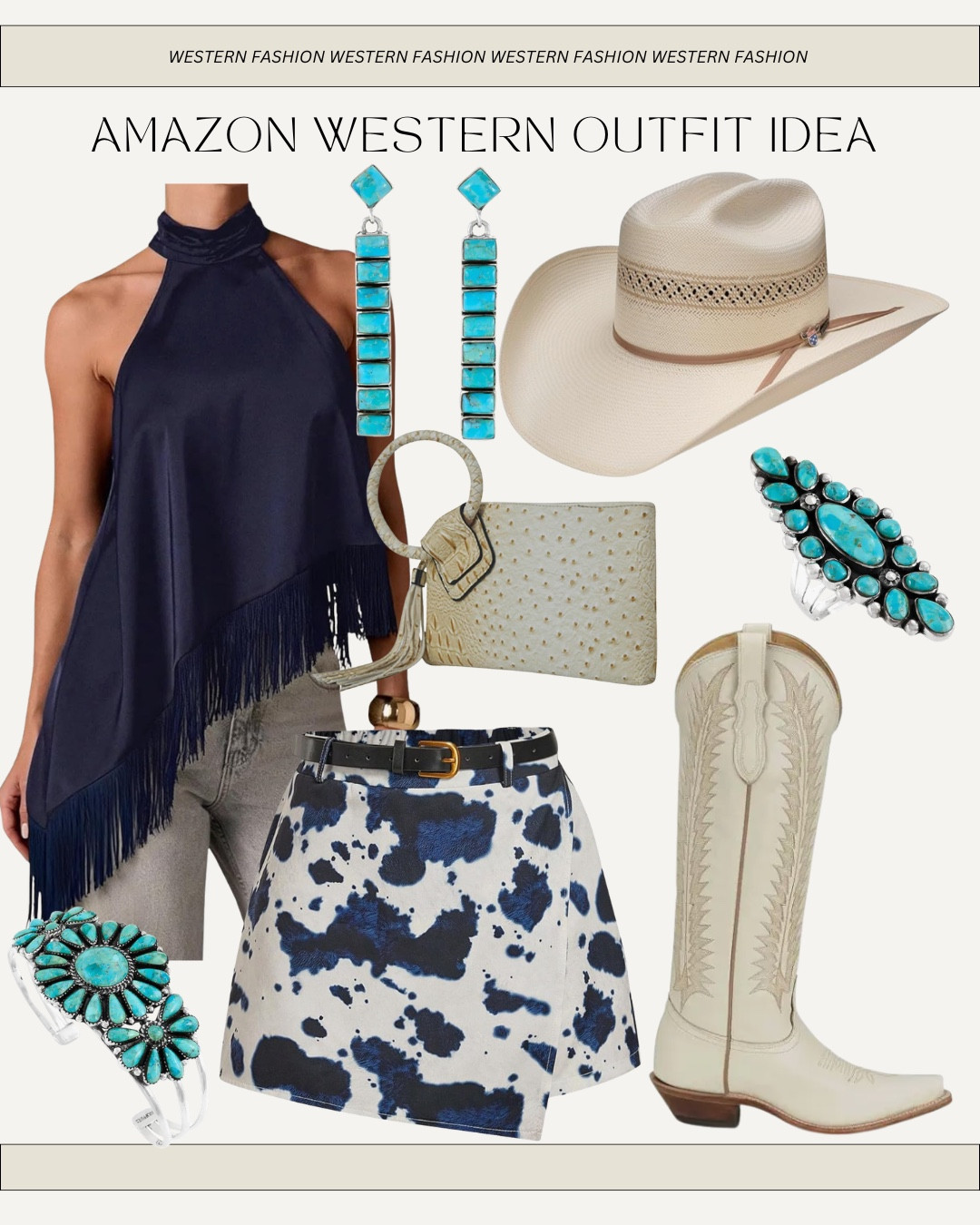 Amazon western fashion outfit idea - cowgirl boots - turquoise - prime day - country concert outfit idea
