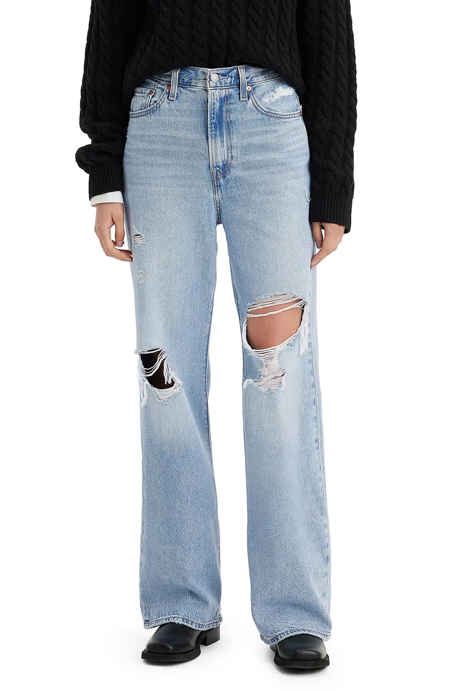 Ribcage Ripped High Waist Wide Leg Jeans | Nordstrom