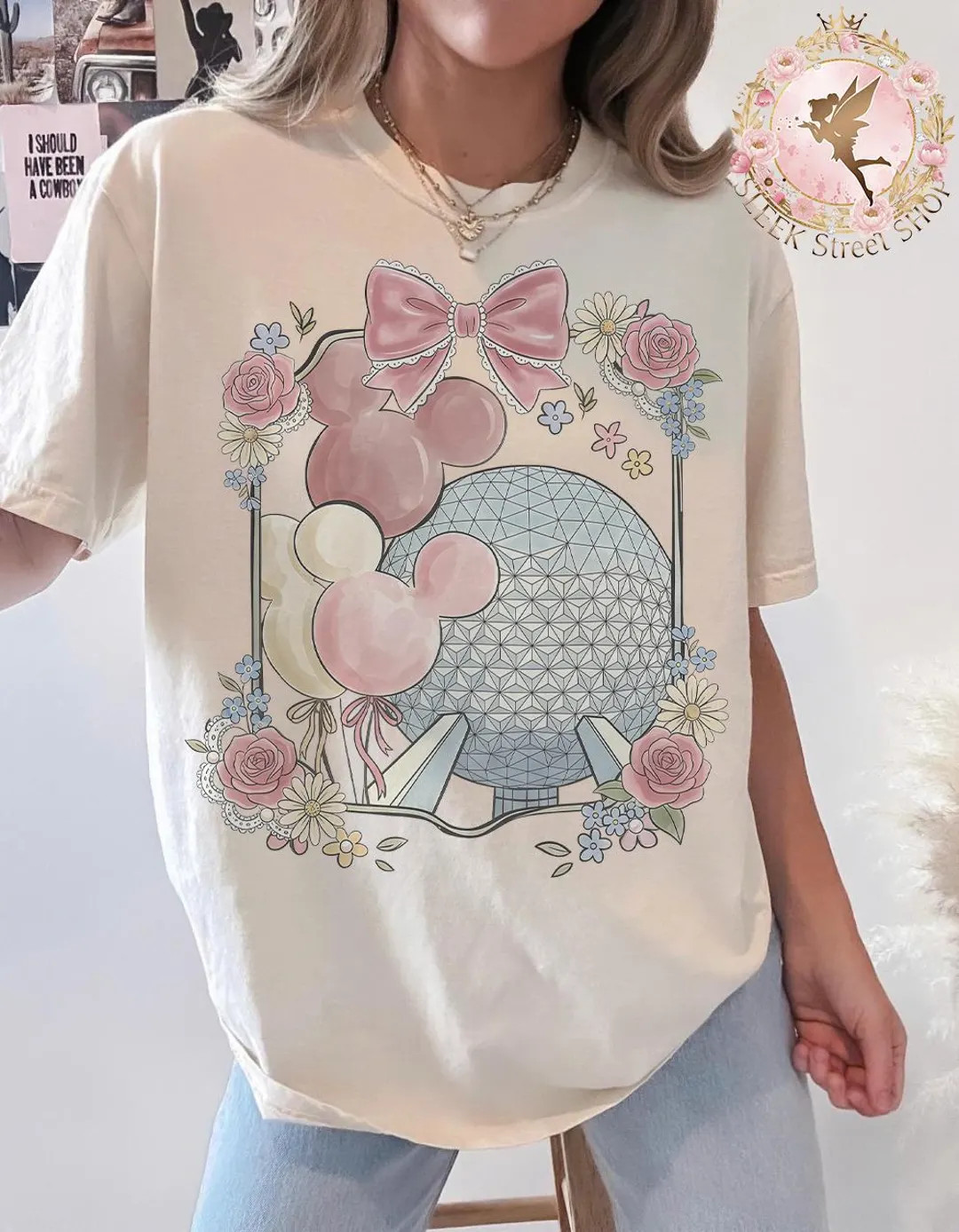 EPCOT Bow Shirt, Spaceship Earth Tee, Pink Mickey Balloon Shirt, Floral Pastel Disney Top, Cute P... | Etsy (US)