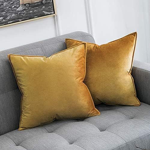 MIULEE Pack of 2 Decorative Velvet Throw Pillow Cover Soft Gold Pillow Cover Soild Square Cushion... | Amazon (US)