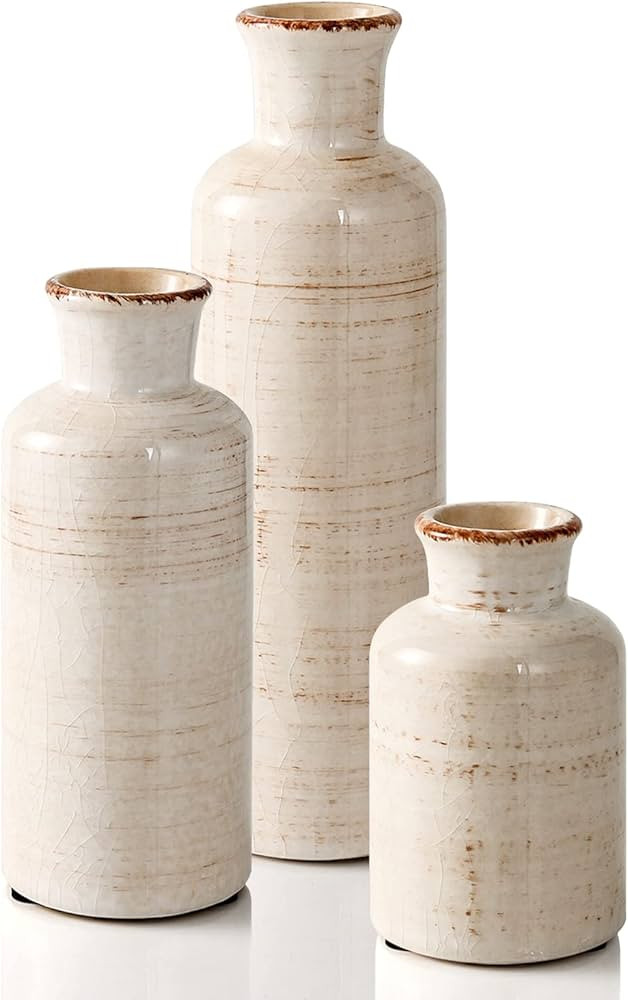 Eyamumo Ceramic Vase for Decor Set of 3 Small Vases, Vases for Rustic Home Decor Accent, Modern F... | Amazon (US)