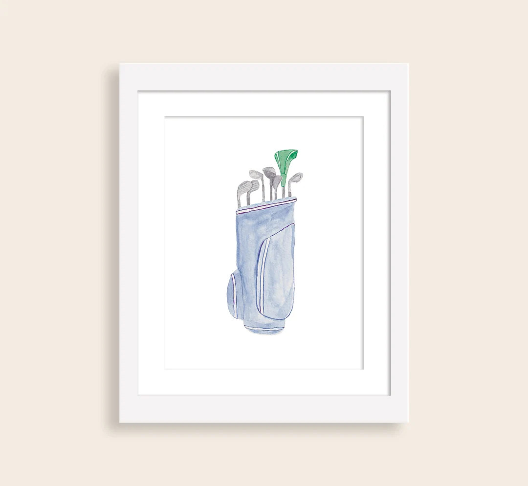 Navy Golf Bag With Clubs Watercolor Print Golf Nursery Decor Boy Nursery Golf Wall Art Blue Boy N... | Etsy (US)