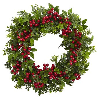 Nearly Natural 24-in Indoor Red Berry Artificial Christmas Wreath | Lowe's