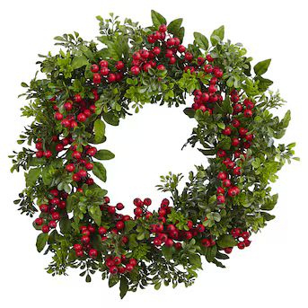 Nearly Natural 24-in Indoor Red Berry Artificial Christmas Wreath | Lowe's