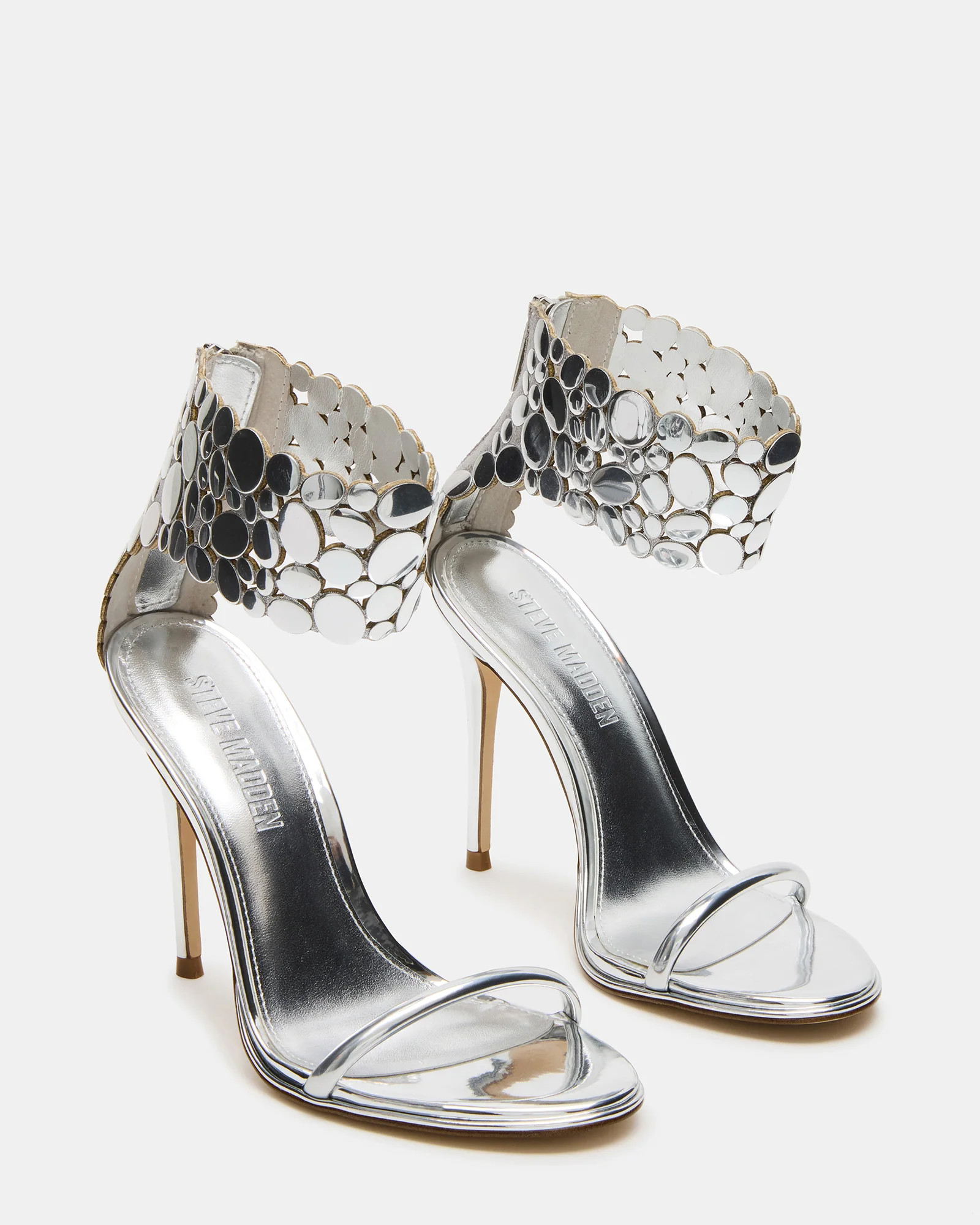 GROOVI Silver Stiletto Open Toe Women's Heel | Steve Madden (US)