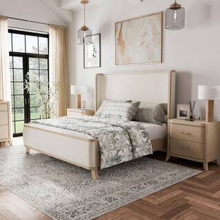 Ellington 3-Piece Natural Oak Wood King Bedroom Set With 2 Nightstands and USB Ports | The Home Depot