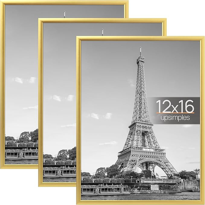 upsimples 12x16 Picture Frame Gold 3 Pack, Scratch-Proof Poster Frames 12 x 16 for Photo Gallery ... | Amazon (US)