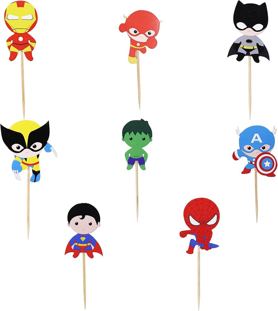 Confetti 24pc Cartoon Superhero Cupcake Topper for Kids Birthday Party Cake Decoration Supplies S... | Amazon (US)