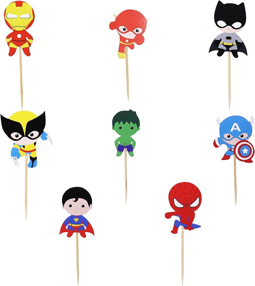 Confetti 24pc Cartoon Superhero Cupcake Topper for Kids Birthday Party Cake Decoration Supplies S... | Amazon (US)