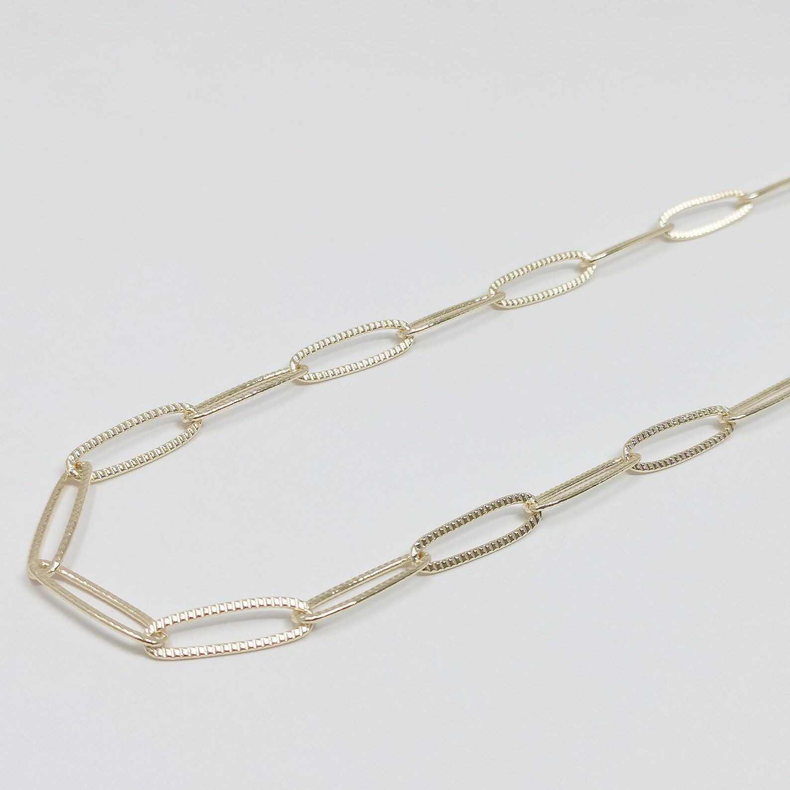 Stripe Slender Paperclip Chain 14K Gold  by Yard,  Oval Link Chain by Foot, Paper Clip Link for D... | Etsy (US)