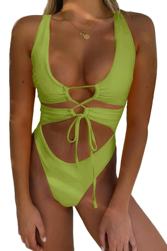 CHYRII Women's Sexy Cutout Lace Up Backless High Cut One Piece Swimsuit Monokini | Amazon (US)