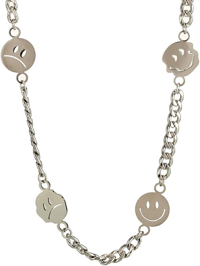 MELLIFO Preppy miley Face Necklace Smiling Face Chain Necklace Aesthetic Stainless Steel Gyaru Em... | Amazon (US)
