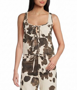 Tie Front Cow Print Coordinating Tank Top | Dillard's