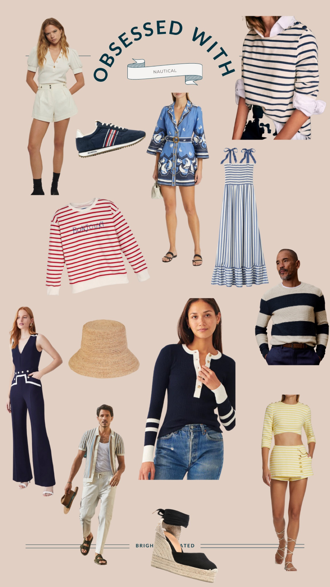 Nautical themed clothing, Breton style sweaters, jumpsuit, sweaters, Zimmerman dress, espadrilles, sneakers

#LTKmens #LTKSeasonal #LTKstyletip