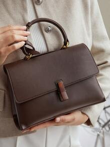 MOTF PREMIUM WOMEN'S COMMUTER HANDBAG WOMEN SATCHEL FLAP TOP HANDLE PU LEATHER BROWN | SHEIN