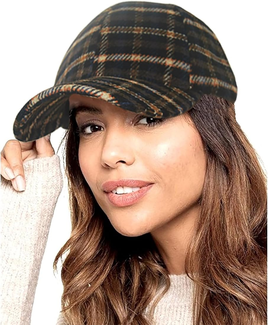 Plaid-Woolen-Baseball-Cap Tartan Mens Women - Flat Adjustable Dad-Hats for Fall-Winter | Amazon (US)