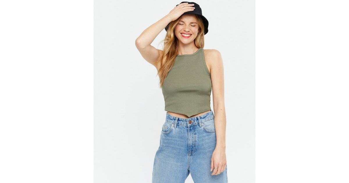 Khaki Ribbed Hanky Hem Vest
						
						Add to Saved Items
						Remove from Saved Items | New Look (UK)