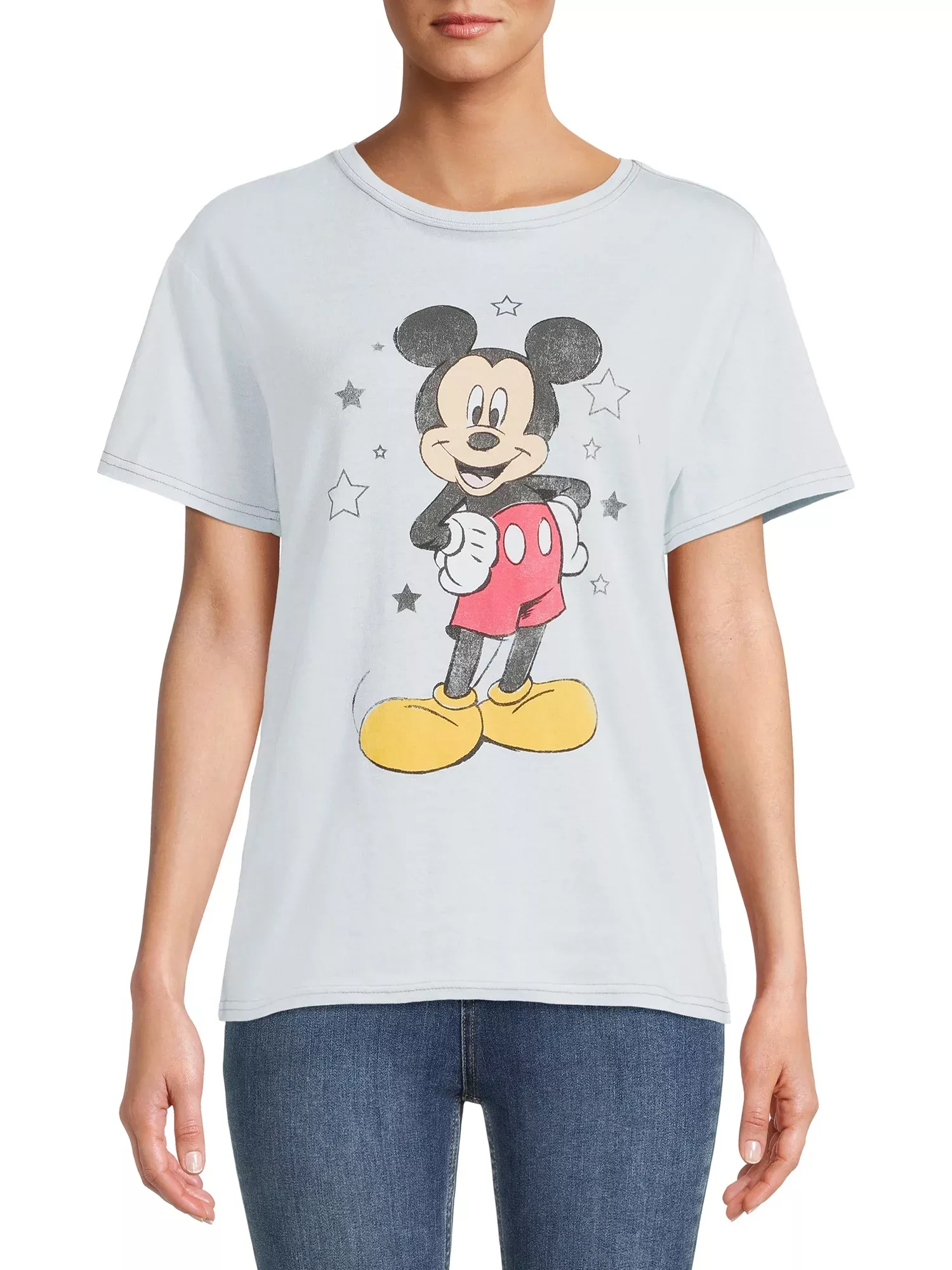 Disney Mickey Mouse Juniors Embroidered Oversized Graphic Tee, Sizes XS-3XL  