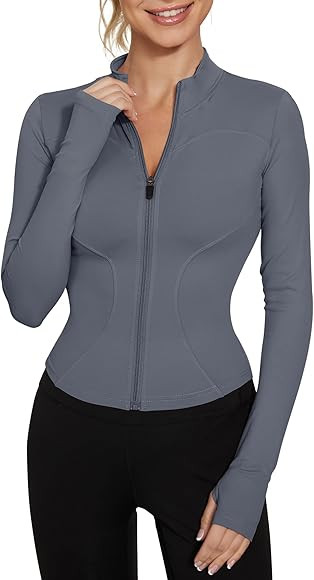 LUYAA Women's Workout Jacket Lightweight Zip Up Yoga Jacket Cropped Athletic Slim Fit Tops | Amazon (US)