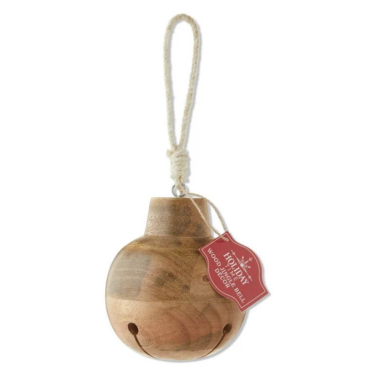 Natural Finish Wooden Jingle Bell Christmas Ornament, 6.25 in, by Holiday Time | Walmart (US)