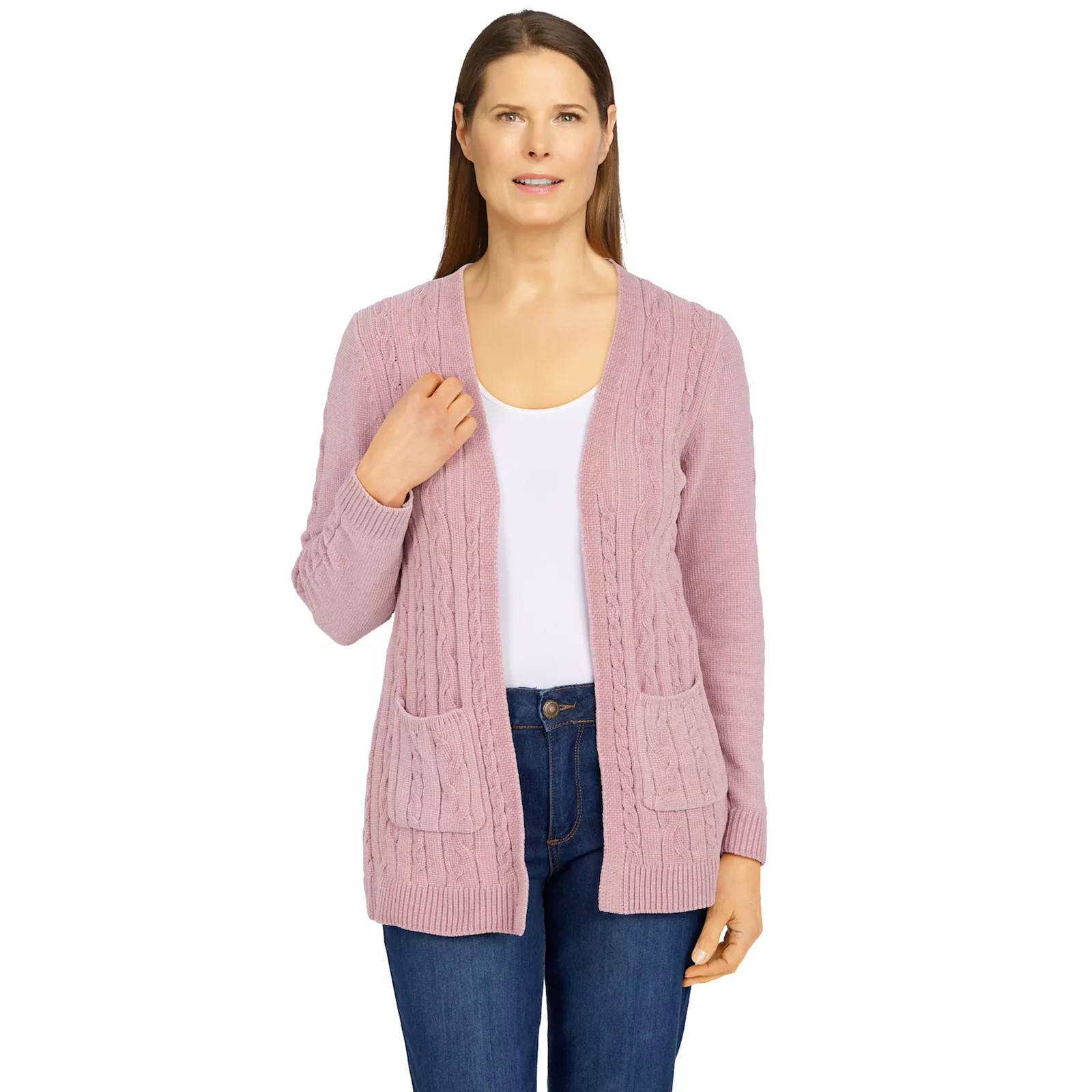 Women's Alfred Dunner Classics Open Front Chenille Cardigan, Size: Small, Light Pink | Kohl's