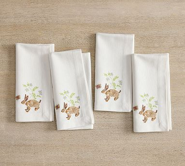 Bunny Embroidered Cotton Napkins - Set of 4 | Pottery Barn (US)