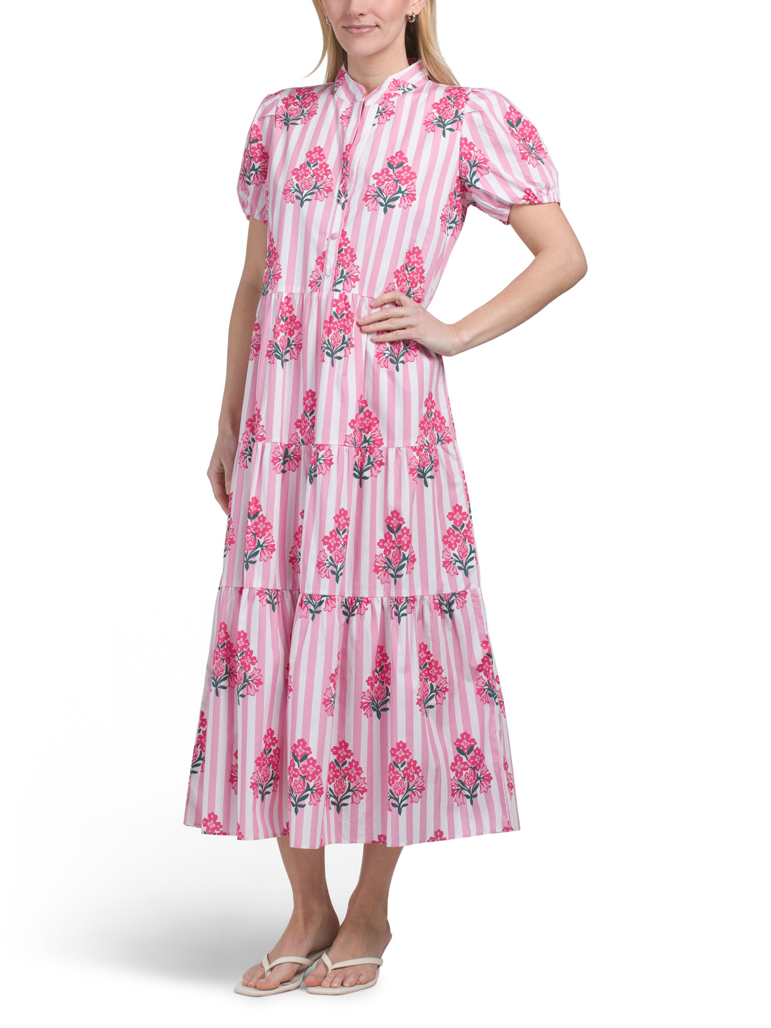 Striped Block Print Button Up Shirt Dress | TJ Maxx