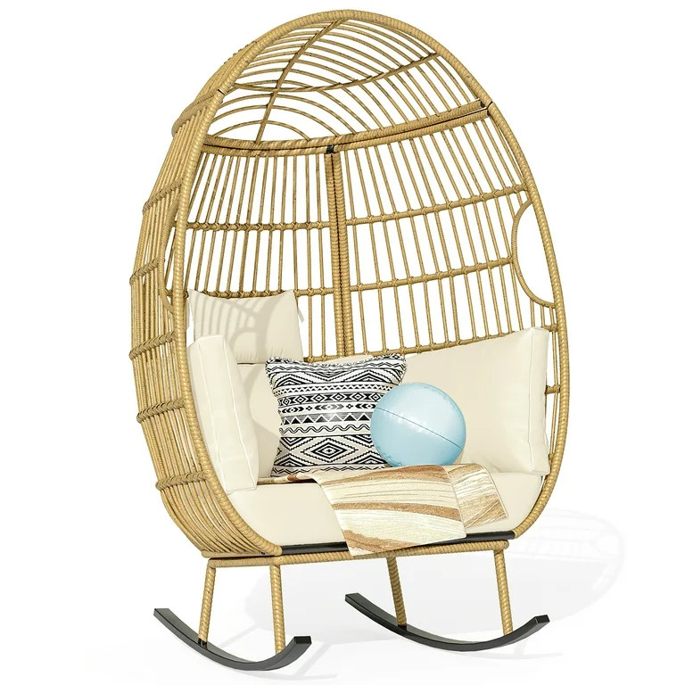 Dextrus Indoor Outdoor Rocking Egg Chair, Wicker Patio Rocking Basket Chair with 385lbs Capacity,... | Walmart (US)